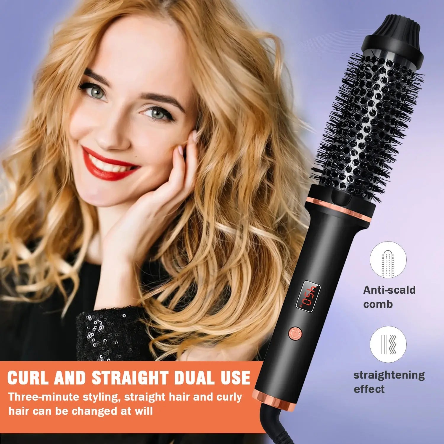 3IN1 Wavy Thermal Curler,Rectangle Curling Wand,5 Heat Settings for Instant Curls & Straight Hair, Straighten & Curl in Secs,Anti-Scald Safe Design,3-Minute Salon Blowout Brush,Perfect Mother'S Day Gift